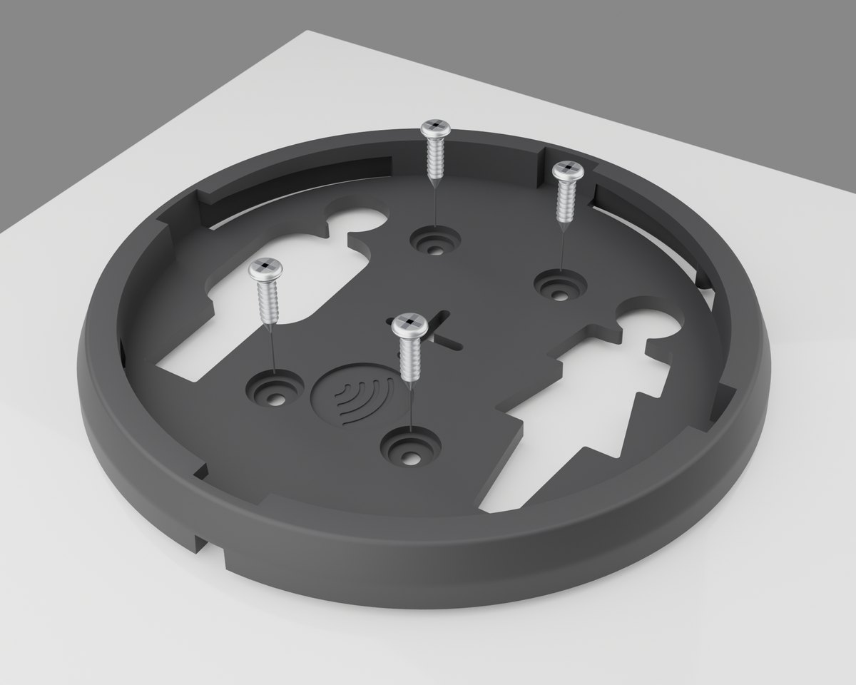 ProPlacard Intelligent Base on a fiberglass trailer door with four pan-head screws aligned to the center mounting holes